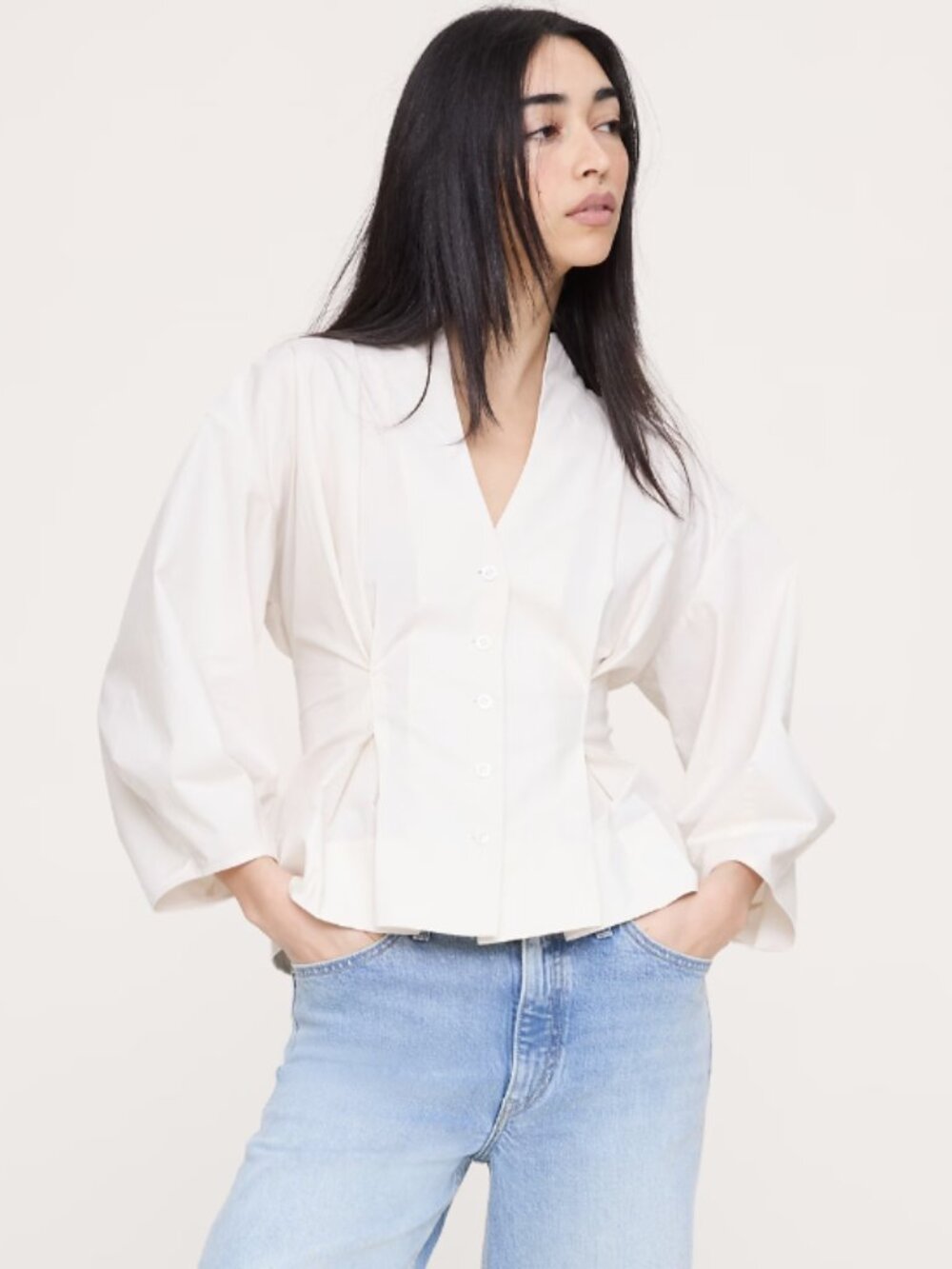Banana Republic Cotton Poplin Cinched-Waist Shirt